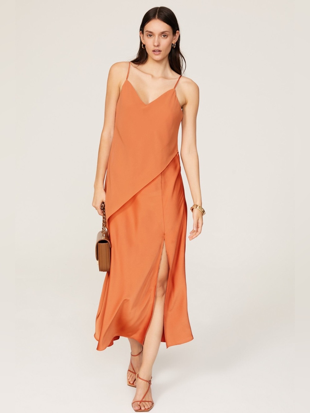 Asymmetric Slip Maxi Dress in Warm Orange